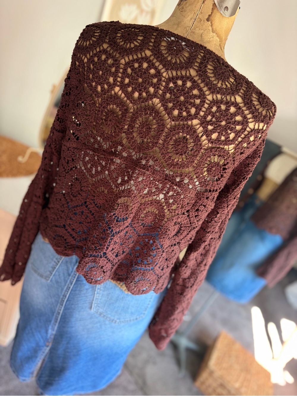 Rebellion Cropped Crochet Open Knit Cardigan - Picture 4 of 10